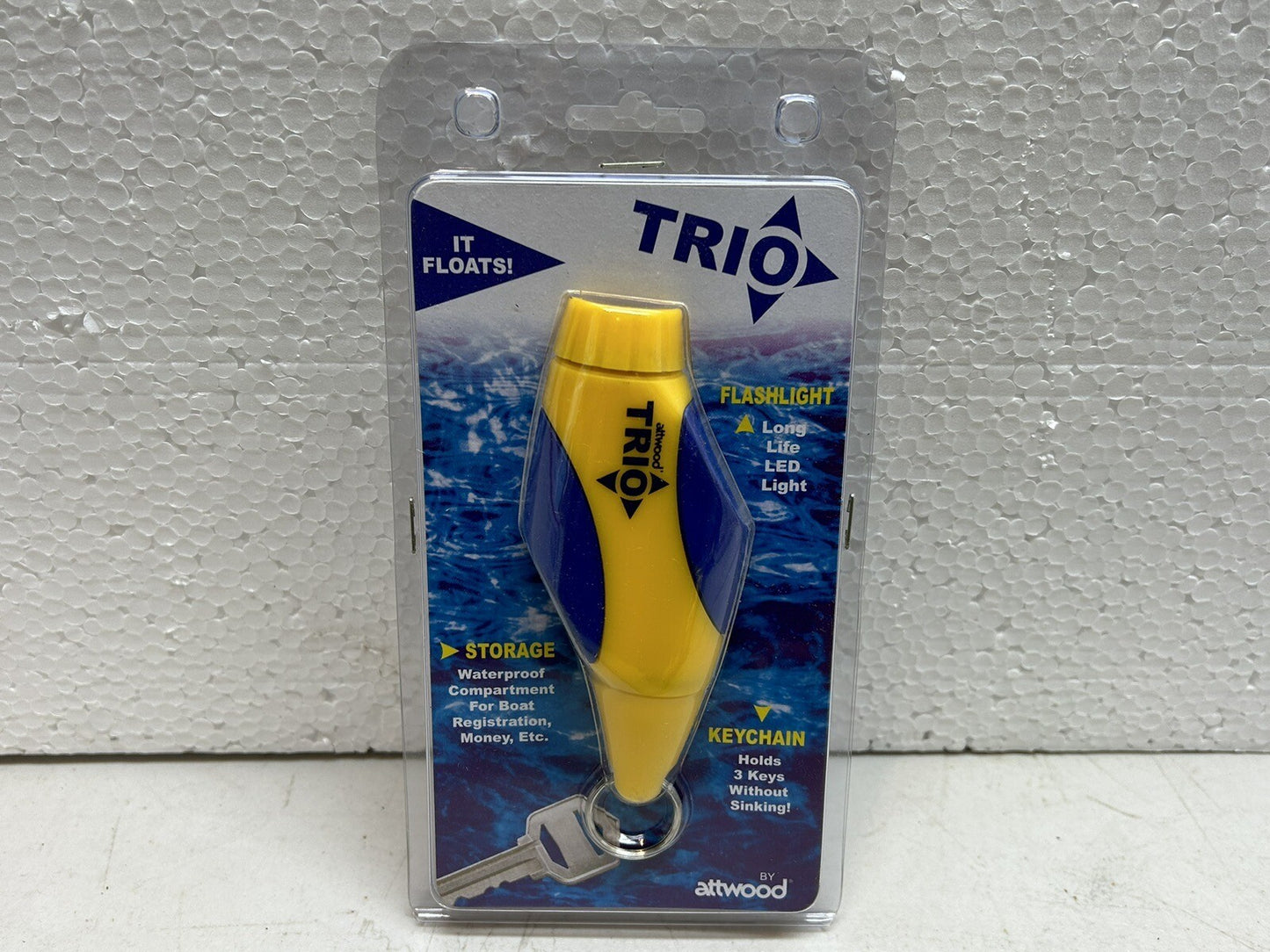ATTWOOD TRIO FLOATING LED FLASHLIGHT / WATERPROOF STORAGE KEYCHAIN / NEW