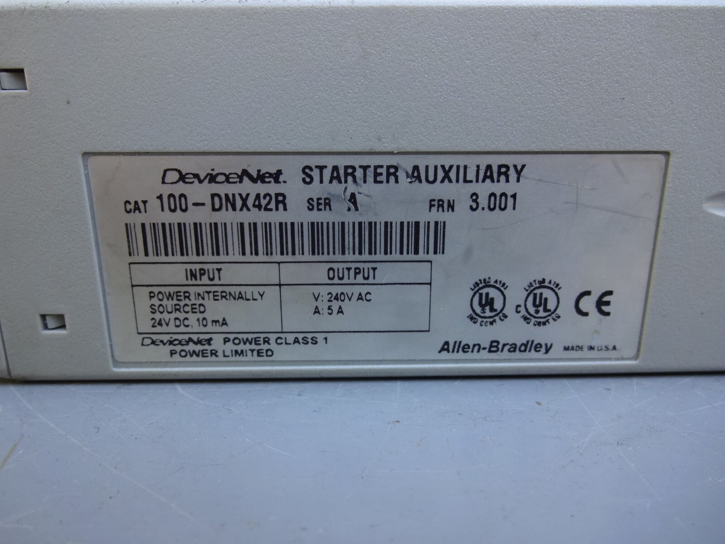 ALLEN BRADLEY 100-DNX42R / DEVICENET STARTER AUXILIARY 240 VAC 5A OUTPUT SER A