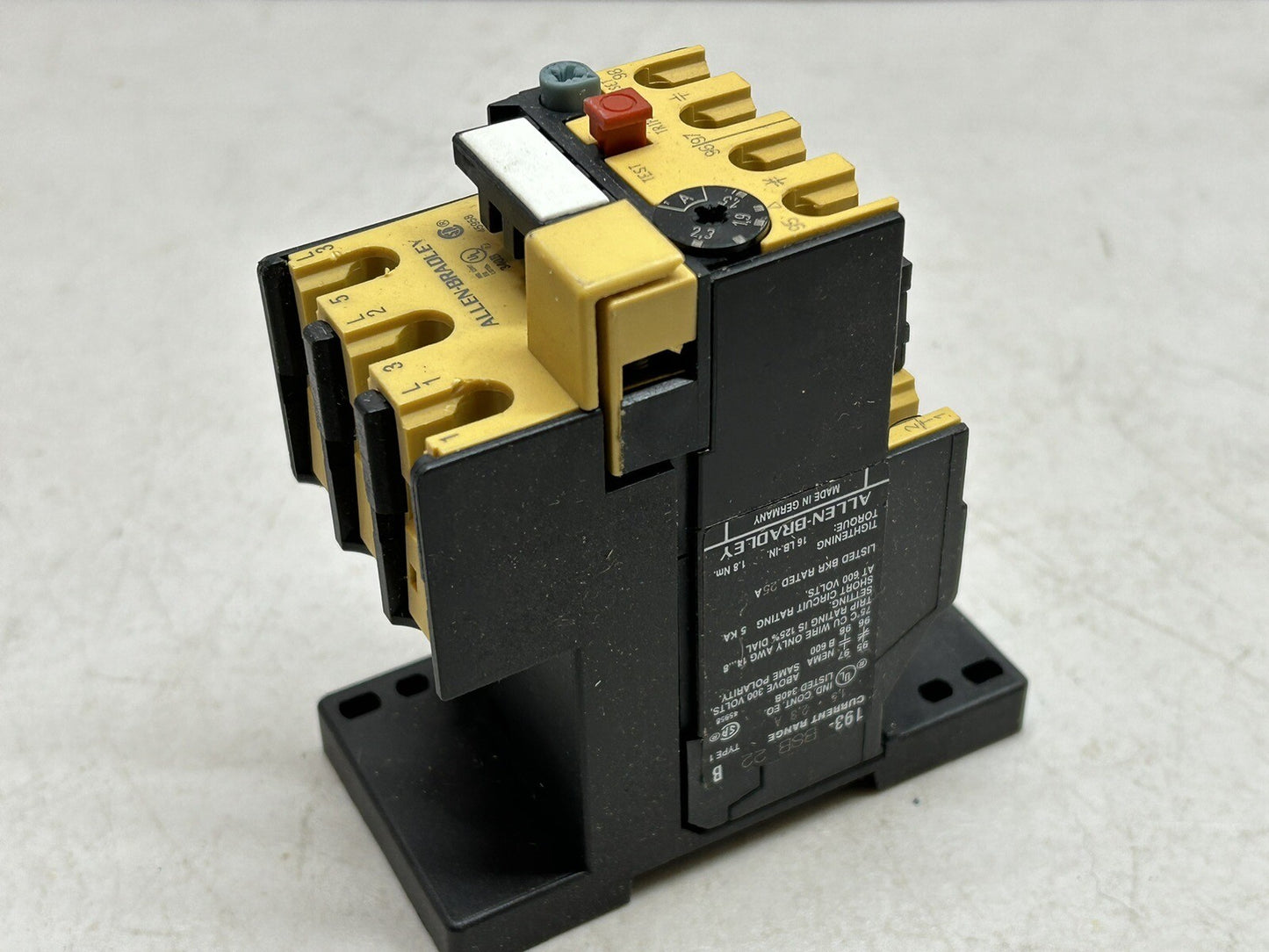 ALLEN BRADLEY 193-BSB 22 SER B OVERLOAD 1.5-2.3A RANGE W/ 193-BPM1 SER C ADAPTER