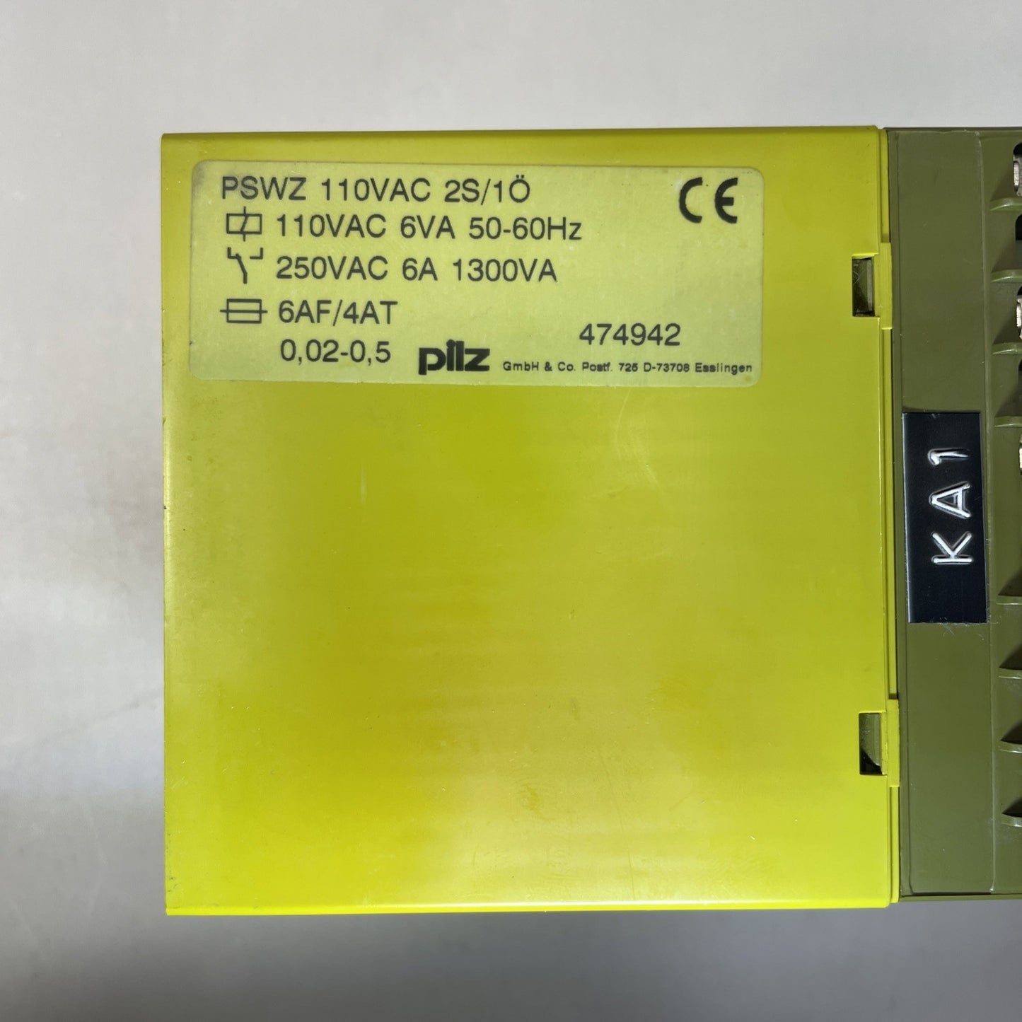PILZ PSWZ 110VAC 2S/1O 100VAC 6VA 50-60Hz 250VAC 6A 1300VA 6AF/4AT