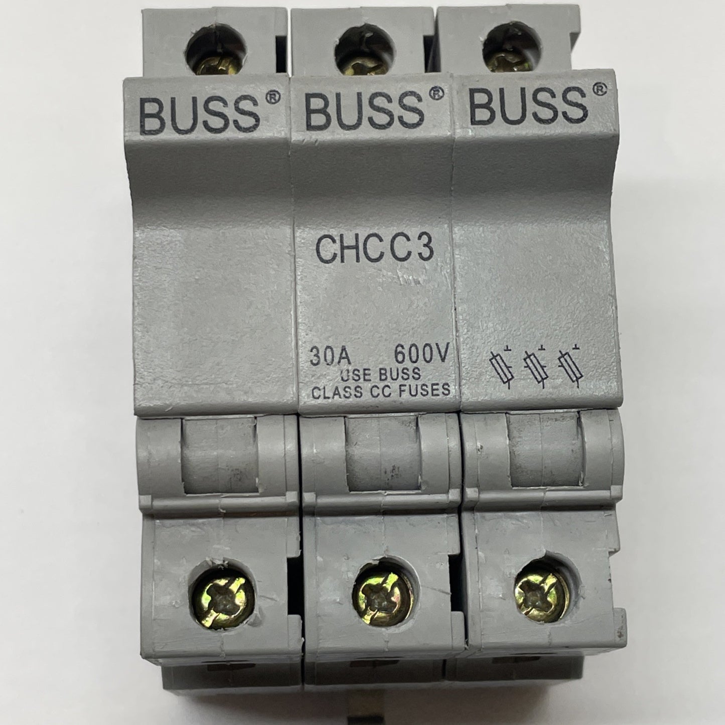 BUSS CHCC3 CIRCUIT BREAKER BUSSMANN 600V 30A WITH (3) LP-CC-5 FUSES