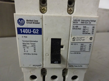 ALLEN BRADLEY 140U-G2 / CIRCUIT BREAKER 68C2925H04 / 3 POLE 240/480VAC 40A