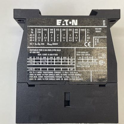 Eaton XTCE007B10 Contactor with XTCEXFAC20 Auxillary Contact