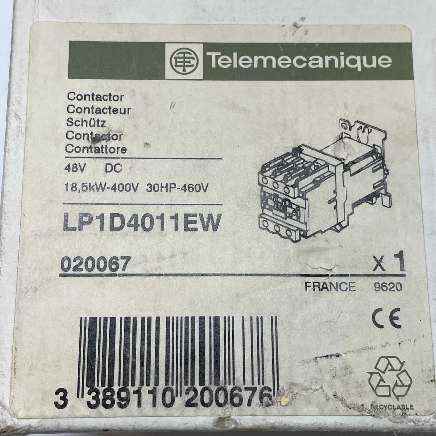 Telemecanique LP1D4011EW 48VDC 40A 3-Pole Contactor