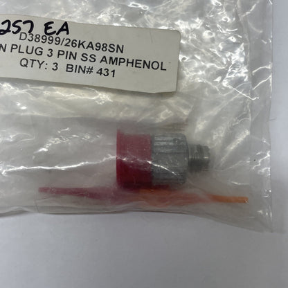 Amphenol D38999/26KA98SN Size 9 3-Socket Crimp Plug Connector