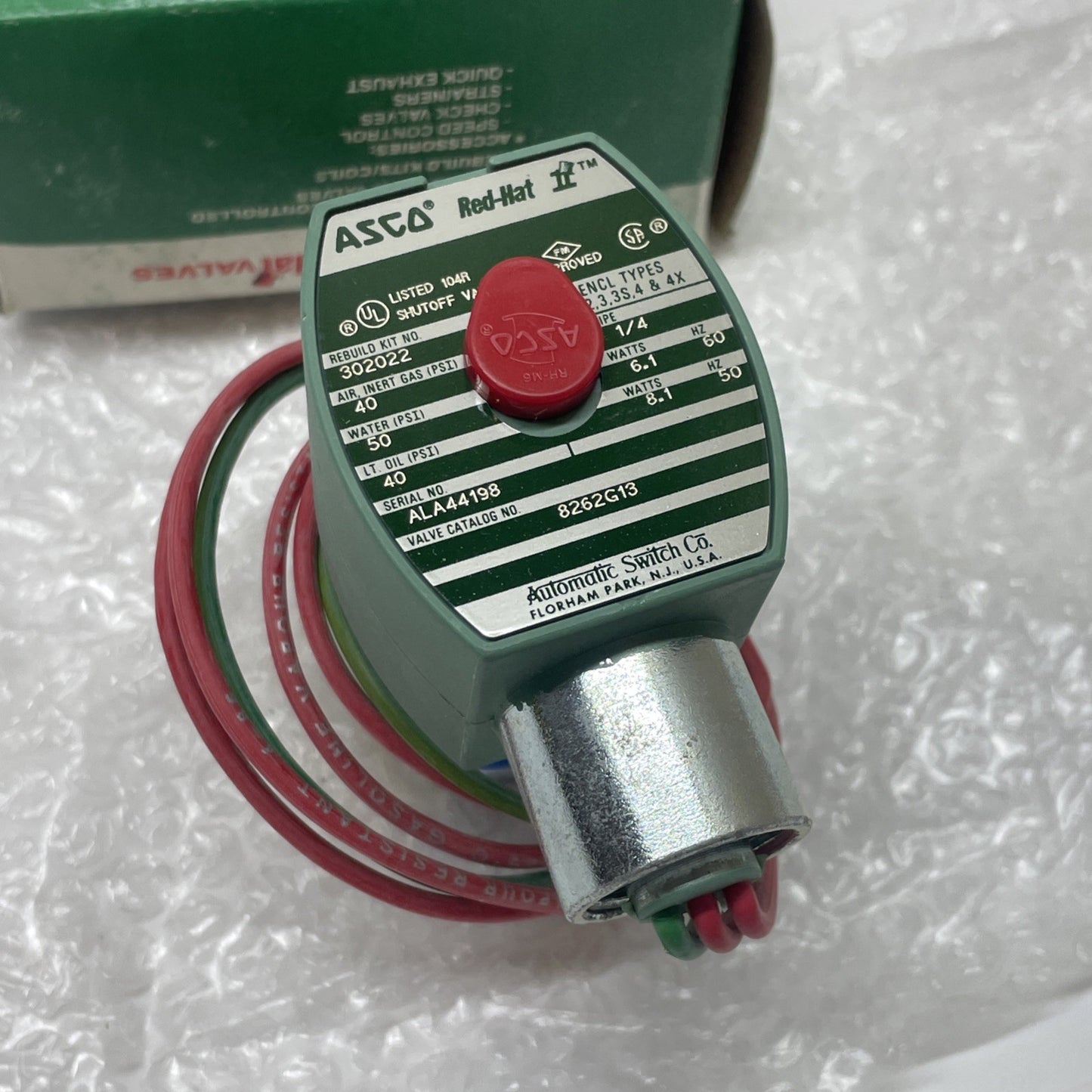 ASCO / RED HAT  8262G13 1/4″ 2-Way Brass Solenoid Valve Normally Closed 40-50PSI