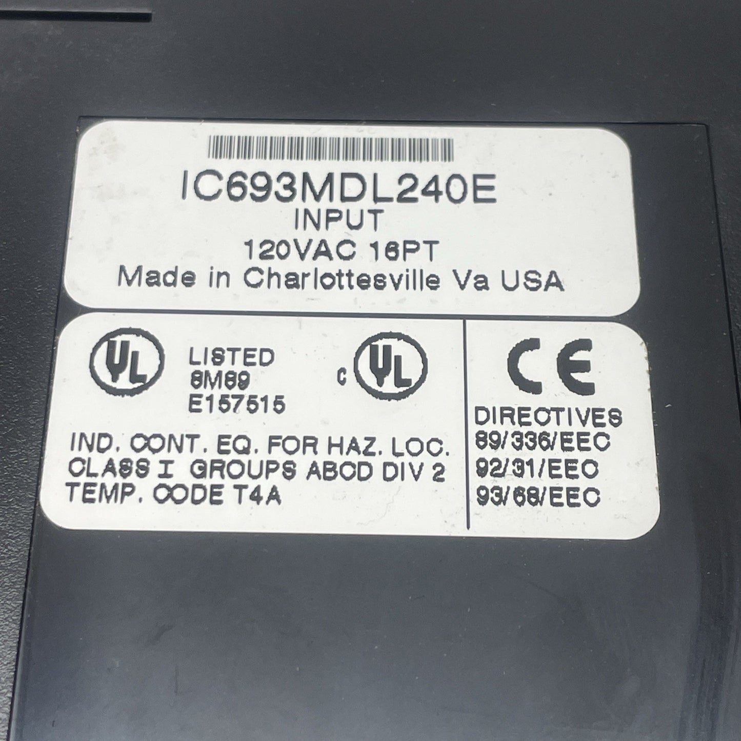 (LOT OF 2) GE Fanuc IC693MDL240E Input 120 VAC 16 Point Module