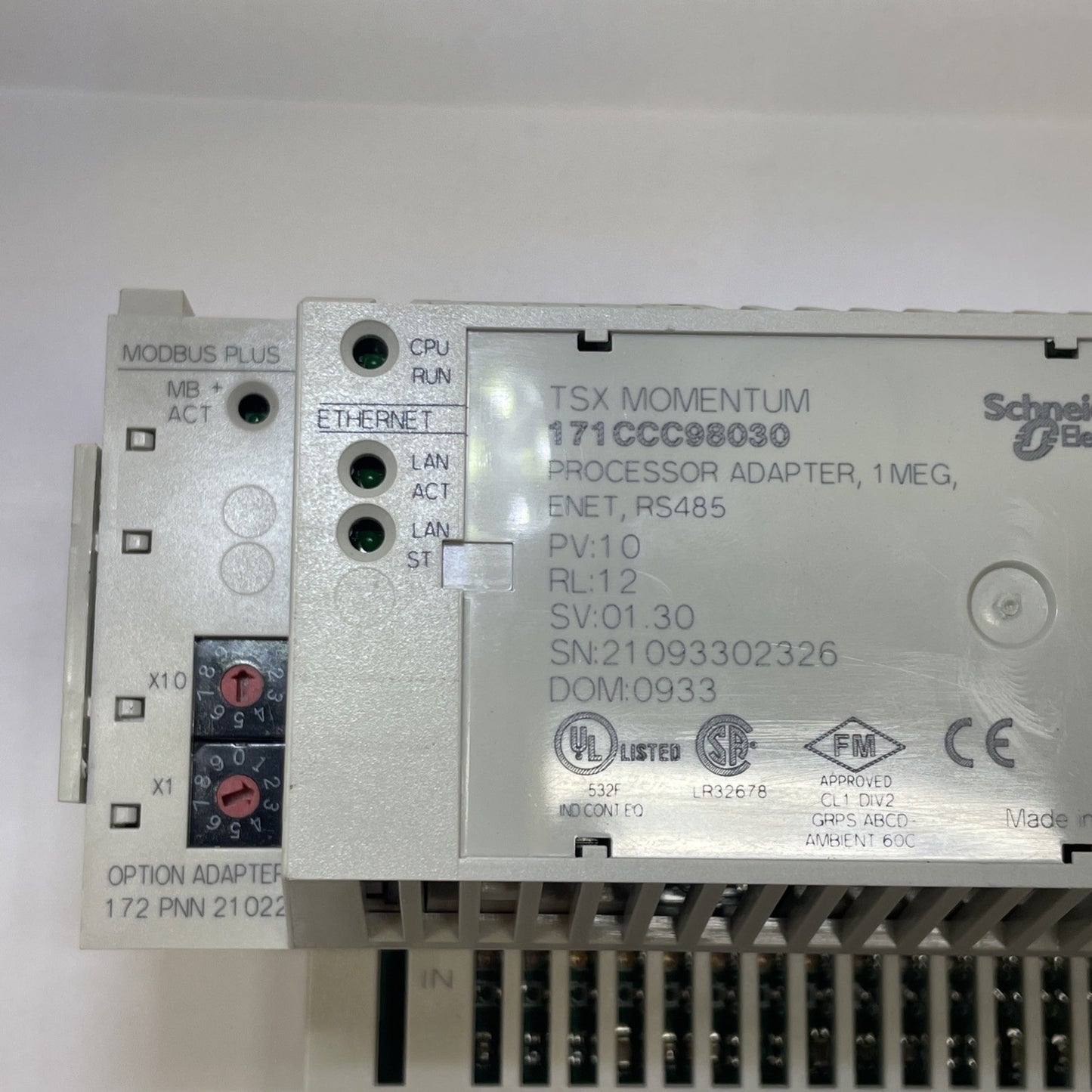 SCHNEIDER ELECTRIC 171CCC98030 PROCESSOR ADAPTER 1 MEG WITH 170ADI34000 I/O BASE