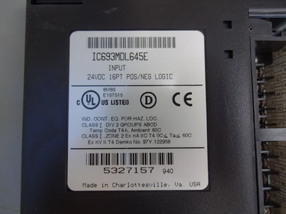 GE FANUC IC693MDL645E / IC693MDL645 / 24VDC / 16PT POS/NEG INPUT MODULE 90-30