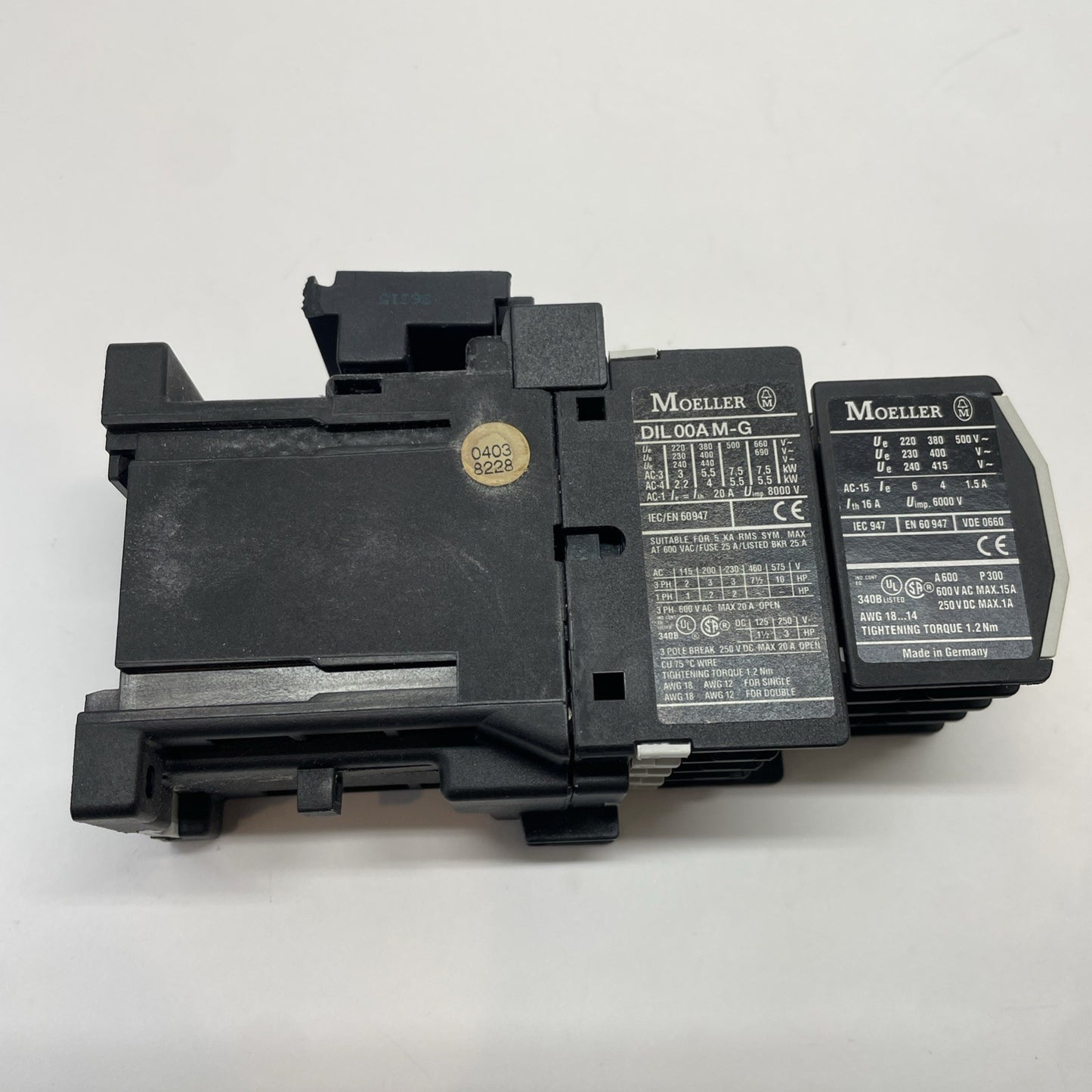 Moeller DIL00AM-G 24VDC 3-Pole Contactor 20A IEC Motor Control w/ 31DILM