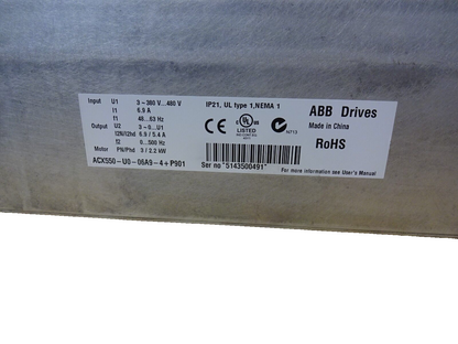 ABB ACX550-U0-06A9-4+P901 5.4 AMP HVAC VARIABLE FREQUENCY DRIVE AC