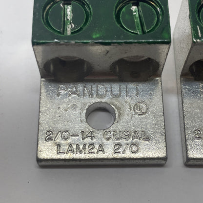 LOT OF 2 PANDUIT  2/0-14 CU9AL, LAM2A 2/0, MECHANICAL LUG, 1 HOLE, 2 BARREL
