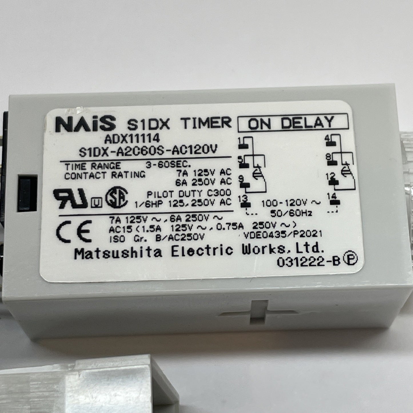 NAIS ADX11114 / S1DX-A2C60S-AC120V TIMER RELAY 3-60 SEC W/ ADX18011 RELAY