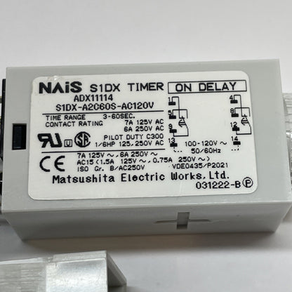 NAIS ADX11114 / S1DX-A2C60S-AC120V TIMER RELAY 3-60 SEC W/ ADX18011 RELAY