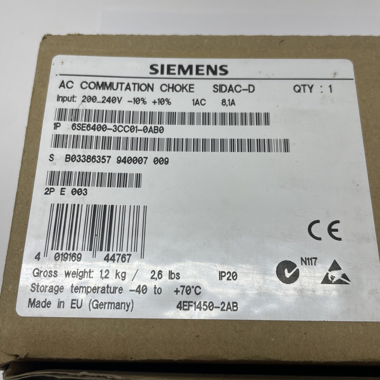 SIEMENS 6SE6400-3CC01-0AB3 Micromaster 4 AC Commutation Choke 200-240V