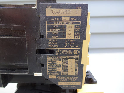 AB ALLEN BRADLEY 193-BSB 22 OVERLOAD RELAY WITH 100-A09ND3 / SERIES B