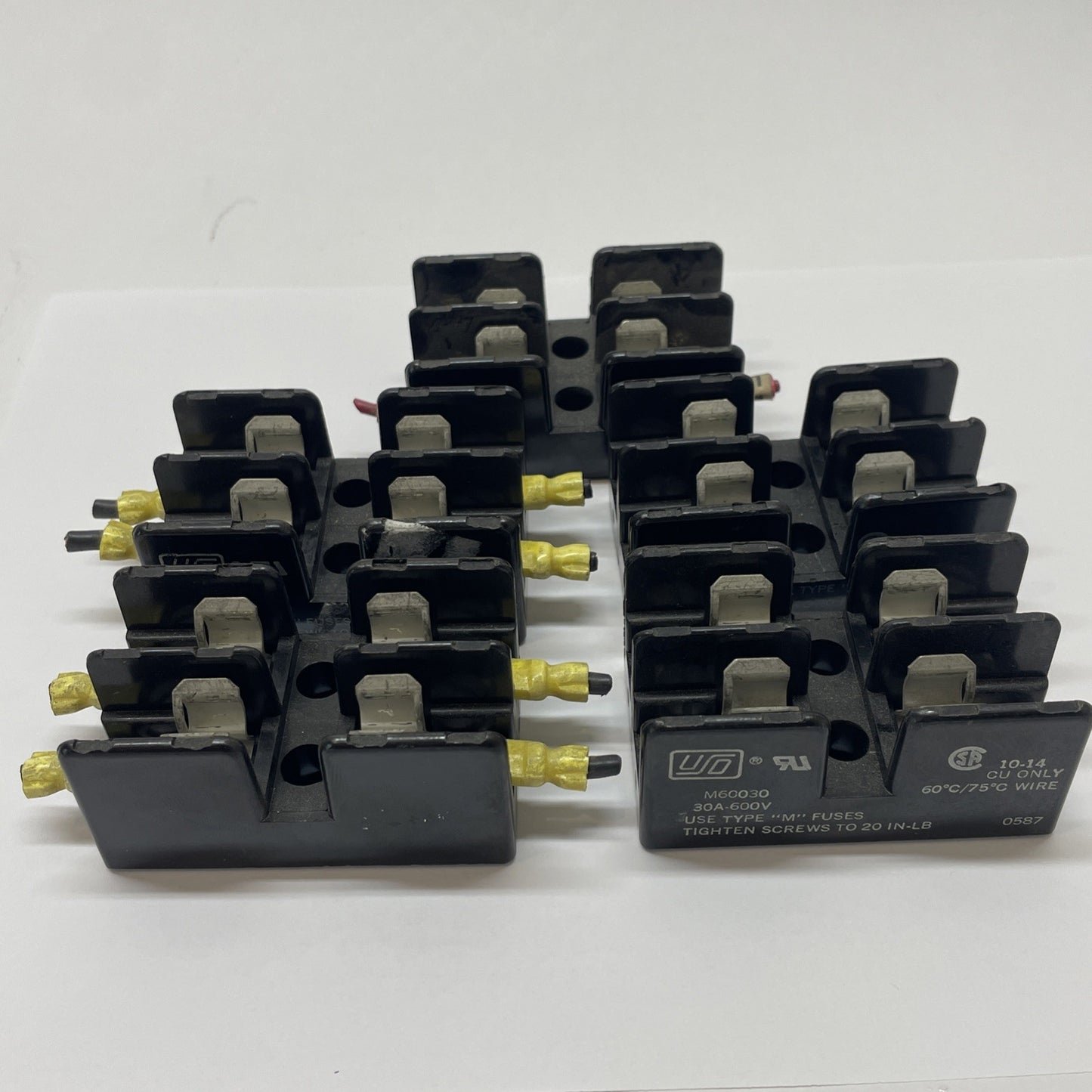 (LOT OF 5) Bussman M60030 Fuse Holder Block 30A 600V Type M Fuses 10-14 AWG Wire