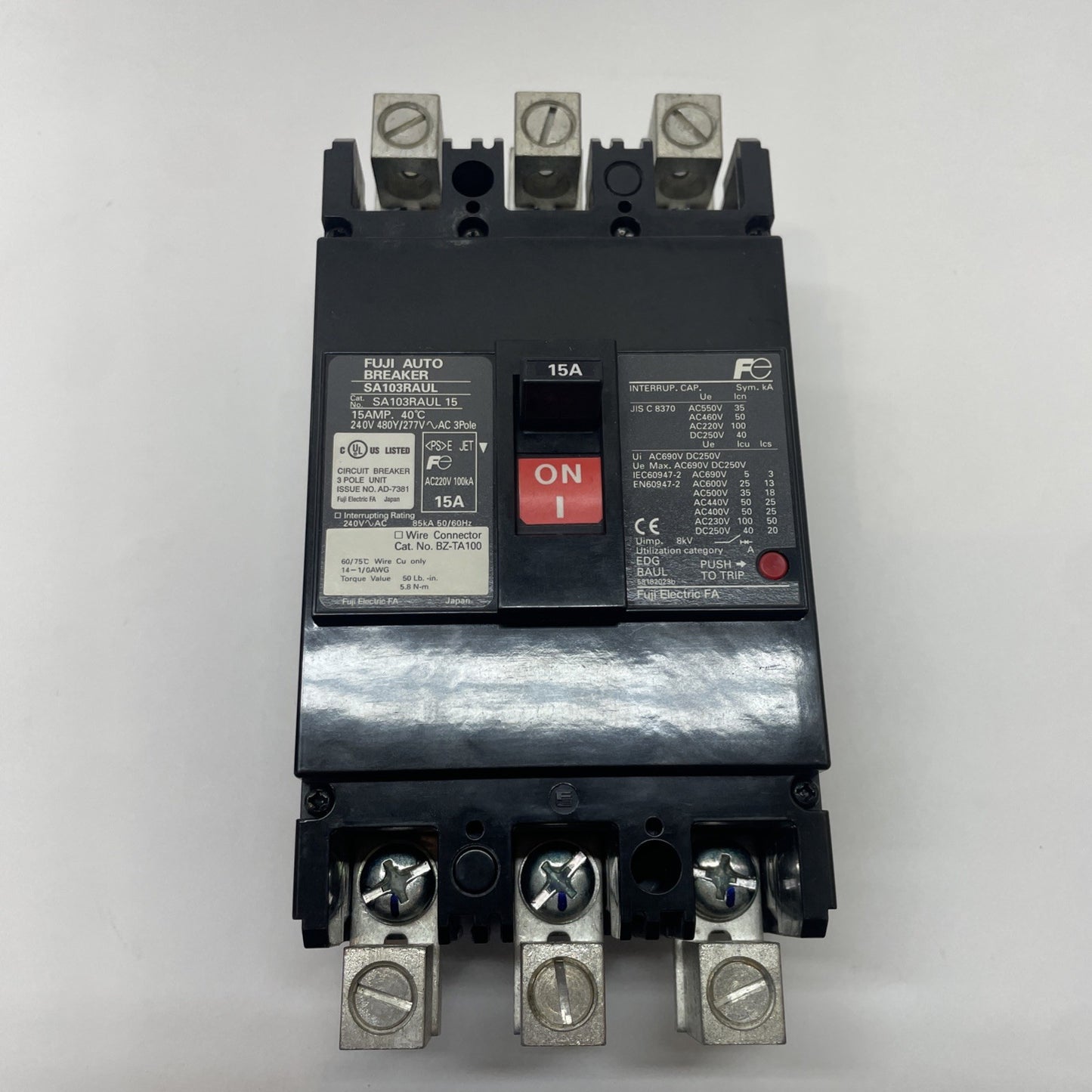 Fuji Electric SA103RAUL 15 3-Pole Molded Case Circuit Breaker 15A 240V