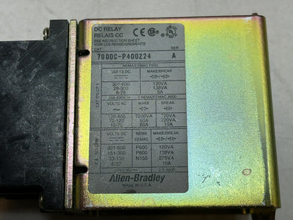 ALLEN BRADLEY 700-PKB40 AC RELAY / WITH 700DC-P400Z24 SERIES A