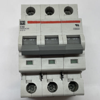 Eaton Cutler-Hammer WMS3C50 3-Pole 50A Industrial Circuit Breaker DIN Rail