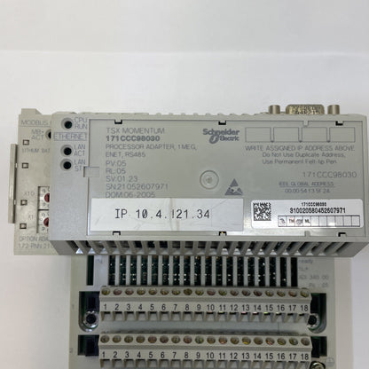 SCHNEIDER ELECTRIC 171CCC98030 PROCESSOR ADAPTER 1 MEG WITH 170ADM35010 I/O BASE