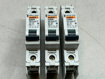 MERLIN GERIN 60103 2A MULTI9 1 POLE CIRCUIT BREAKER LOT OF 2 / + BONUS (1) 60120