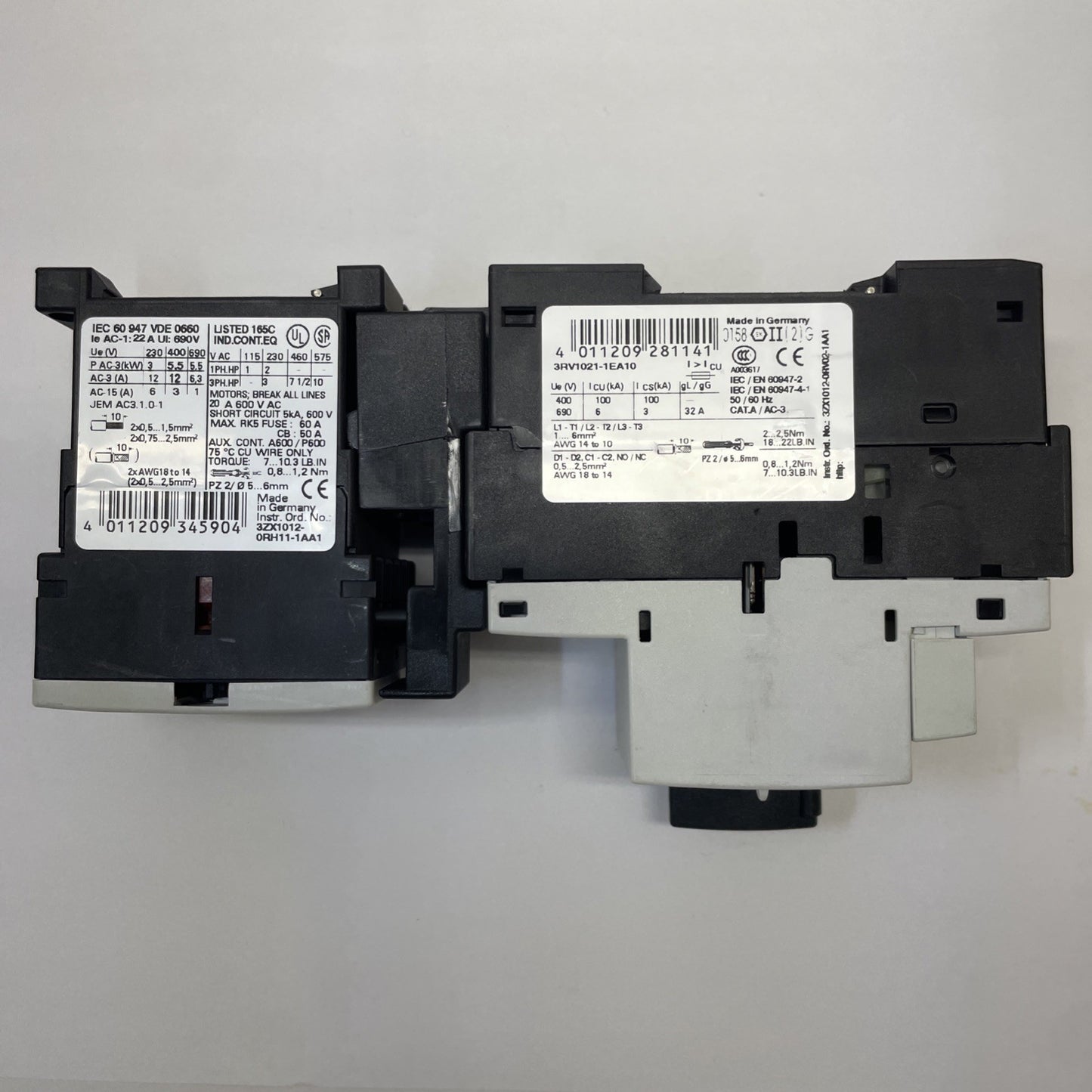 SIEMENS 3RV1021-1EA10 SIRIUS MANUAL MOTOR STARTER WITH 3RT1017-1AK61 CONTACTOR