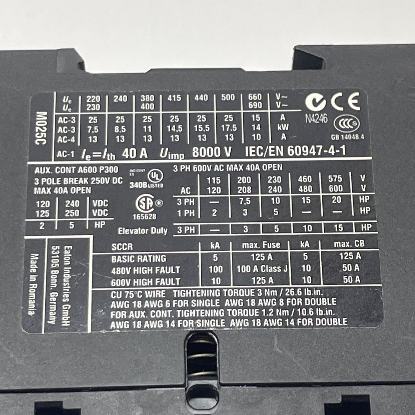 Moeller DILM25-10 Contactor 40A 3P