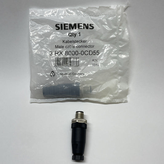 SIEMENS 3RX8000-0CD55 M12 5-Pole Straight Male Plug Connector - NEW SEALED