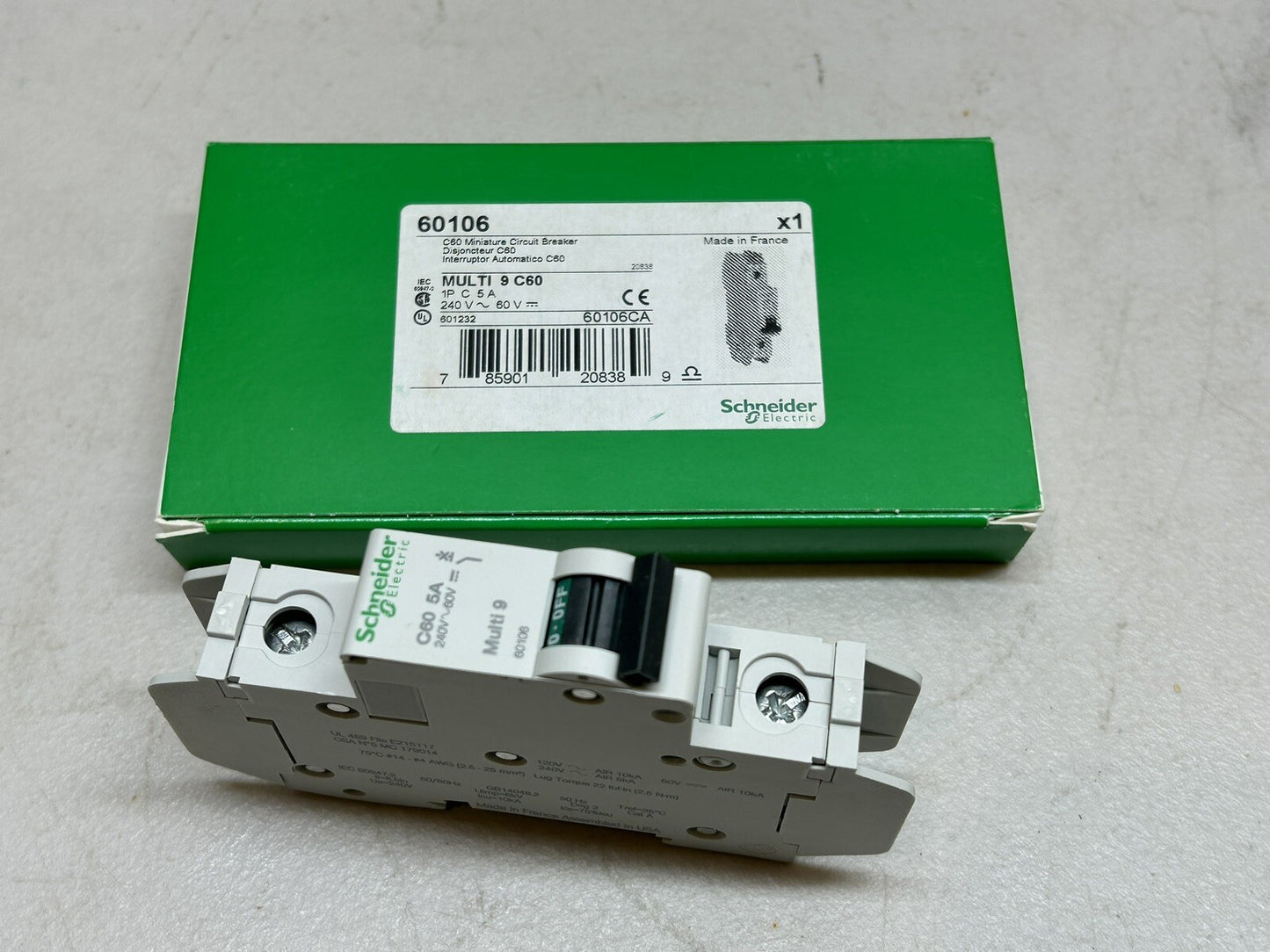 SCHNEIDER ELECTRIC 60106 MULTI 9 C60 UL489 / 1P  5A CIRCUIT BREAKER / NEW