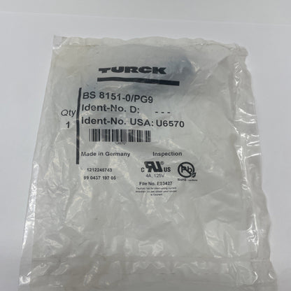 TURCK BS 8151-0/PG9 M12 × 1 Field-Wireable Connector, 5-Pin Screw Terminal