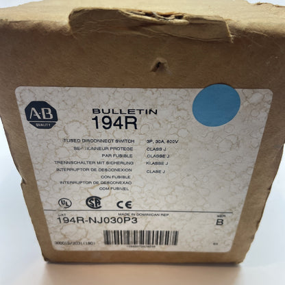 Allen-Bradley 194R-NJ030P3 30A 600V Fused IEC Disconnect Switch