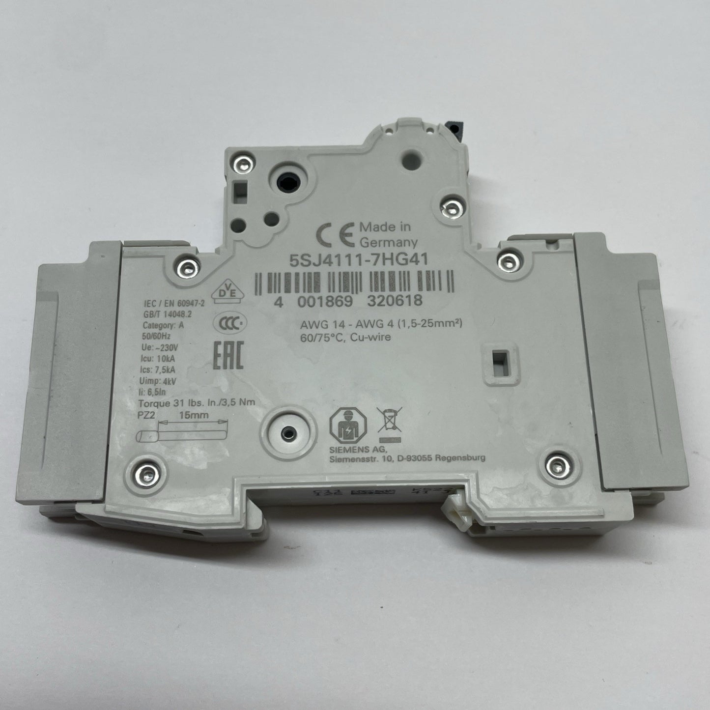 Siemens 5SJ4111-7HG41 Miniature Circuit Breaker 1-Pole 5A C-Trip 240V