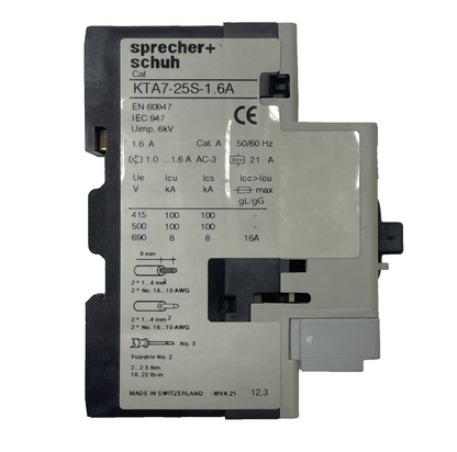 SPRECHER & SCHUH KTA7-25S-1.6A Motor Protection Circuit Breaker. KT7-PE1-11