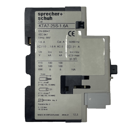 SPRECHER & SCHUH KTA7-25S-1.6A Motor Protection Circuit Breaker. KT7-PE1-11