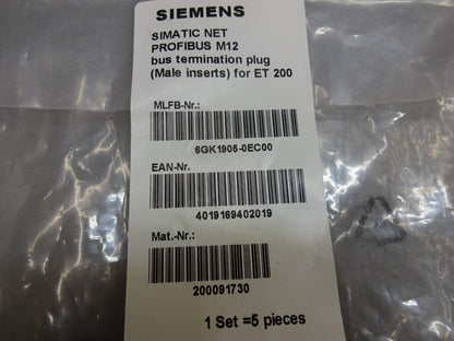 NEW 5 PCS SIEMENS 6GK1905-0EC00 SIMATIC  PROFIBUS M12 BUS TERMINATION MALE PLUG
