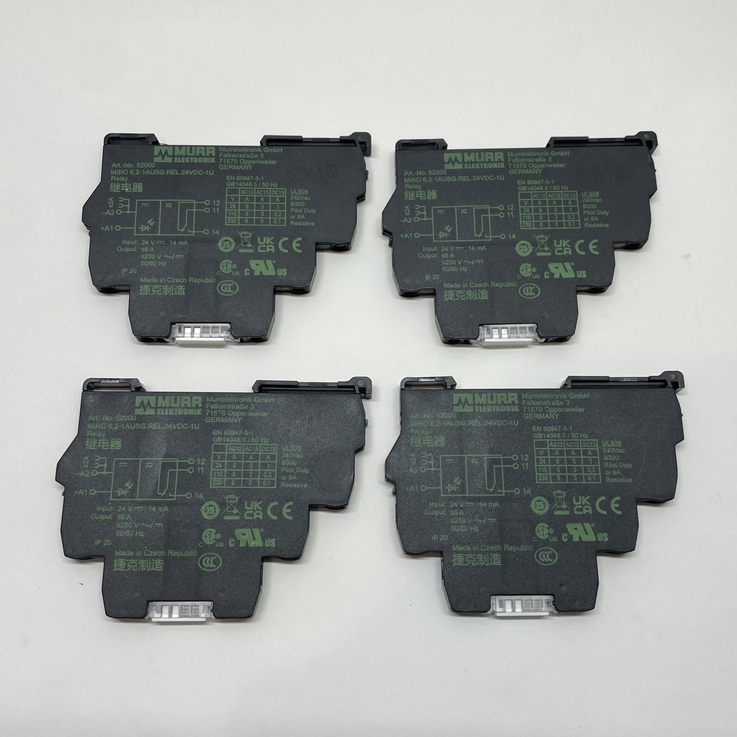 (LOT OF 4) Murr Elektronik 52000 24 VDC DIN Rail Output Relay SPDT 6A
