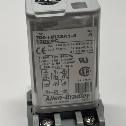 Allen-Bradley 700-HB33A1-4 Ser. A General Purpose Relay 120 V w/ P&B 27E893 Base