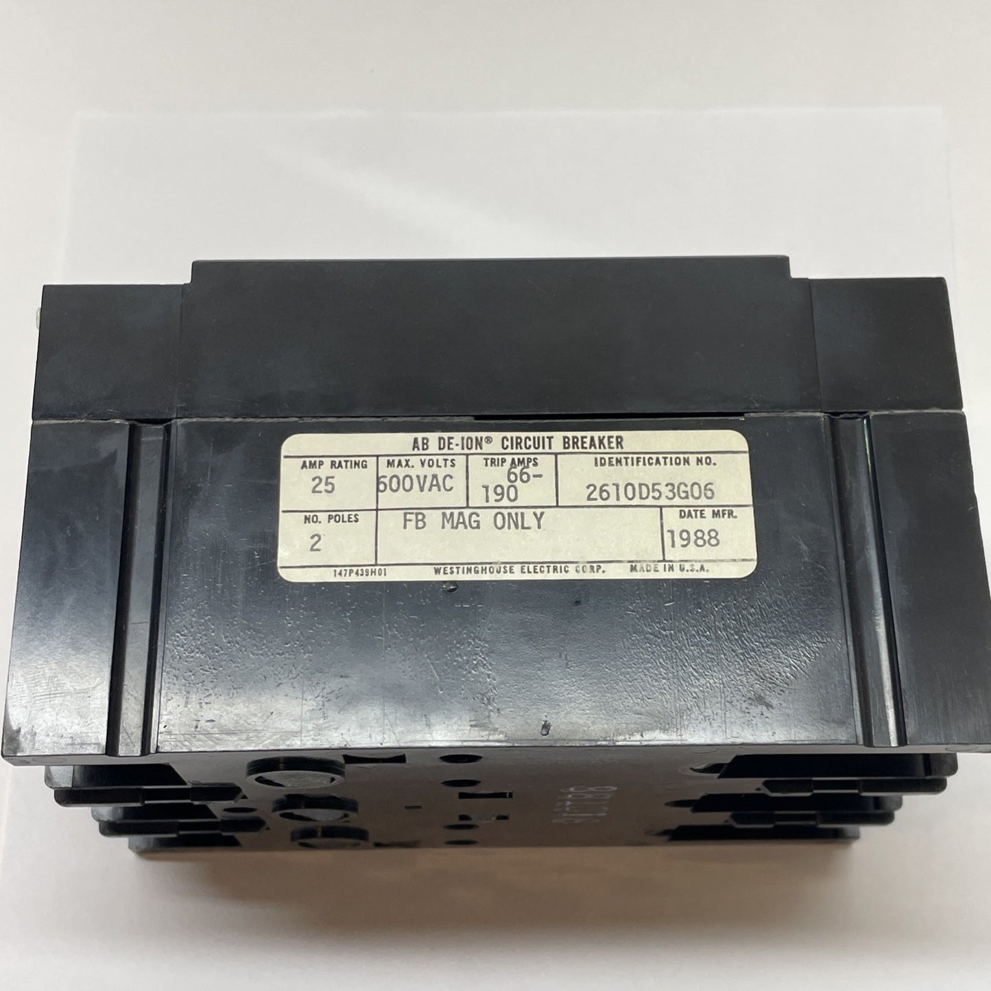 Westinghouse FB2190MRL 25 A 600 V 2-Pole Molded Case Breaker 2610D53G06