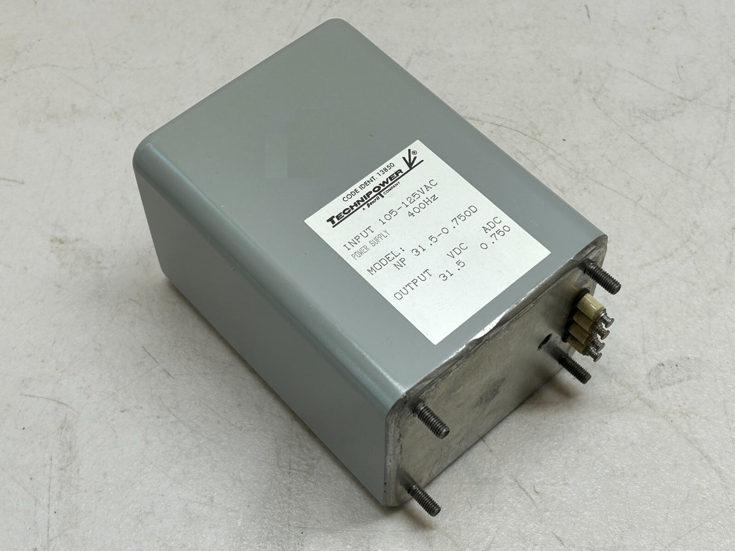 TECHNIPOWER NP-31.5-0.750D / INPUT 105-125VAC / POWER SUPPLY 400HZ / 31.5 VDC OP