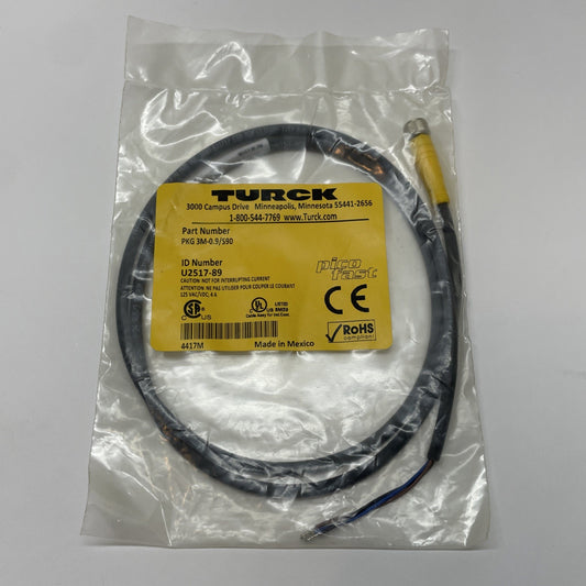 NEW Turck PKG 3M-0.9/S90 Cordset 3-Pin M8 Female Straight 0.9m U2517-89