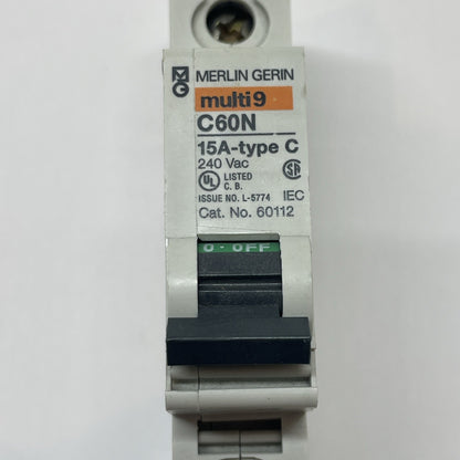 Merlin Gerin Multi9 C60N 60112 1-Pole Type C 15A Miniature Circuit Breaker