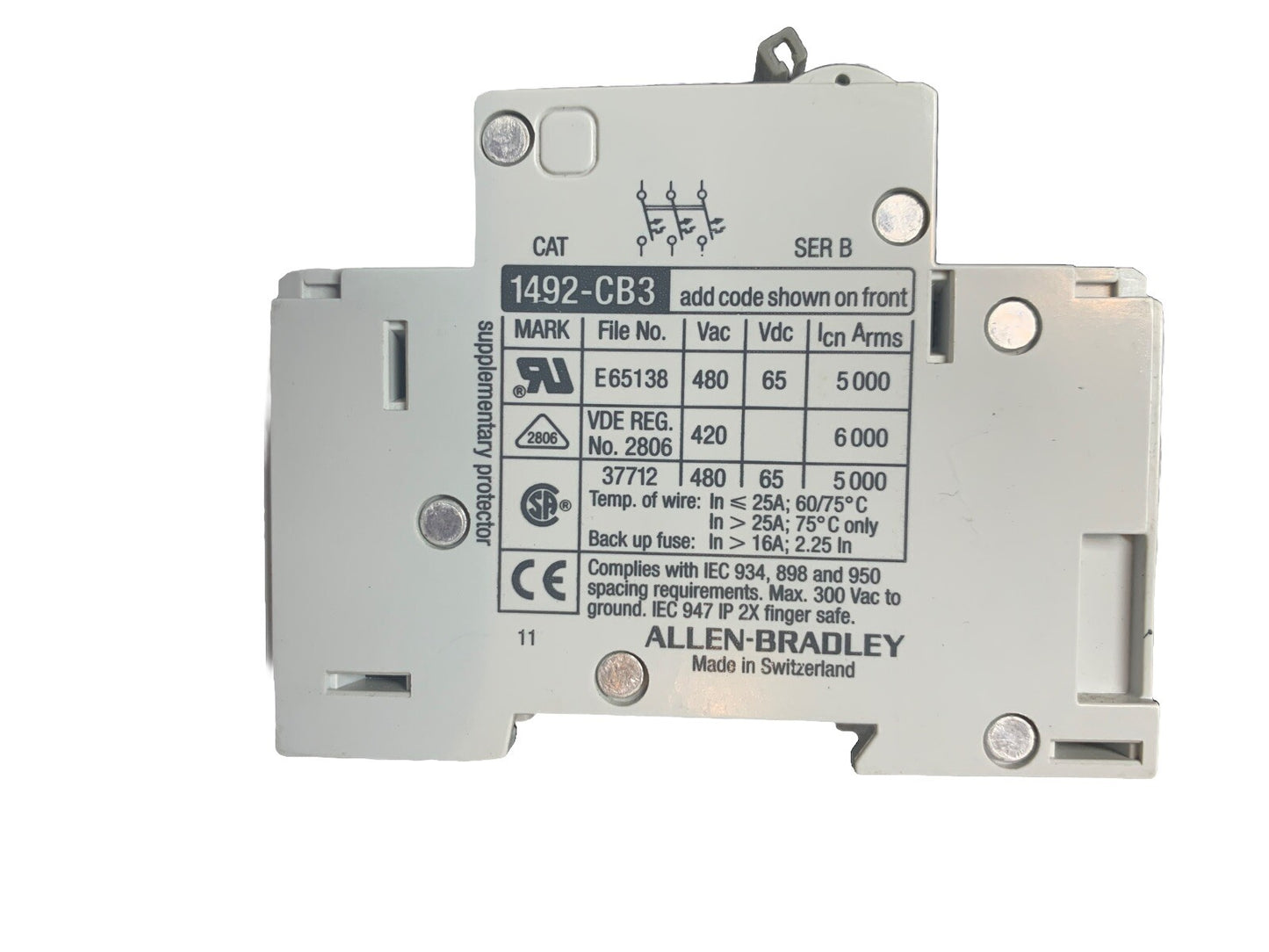 ALLEN BRADLEY 1492-CB3 CIRCUIT BREAKER H040 SER. B 4AMP