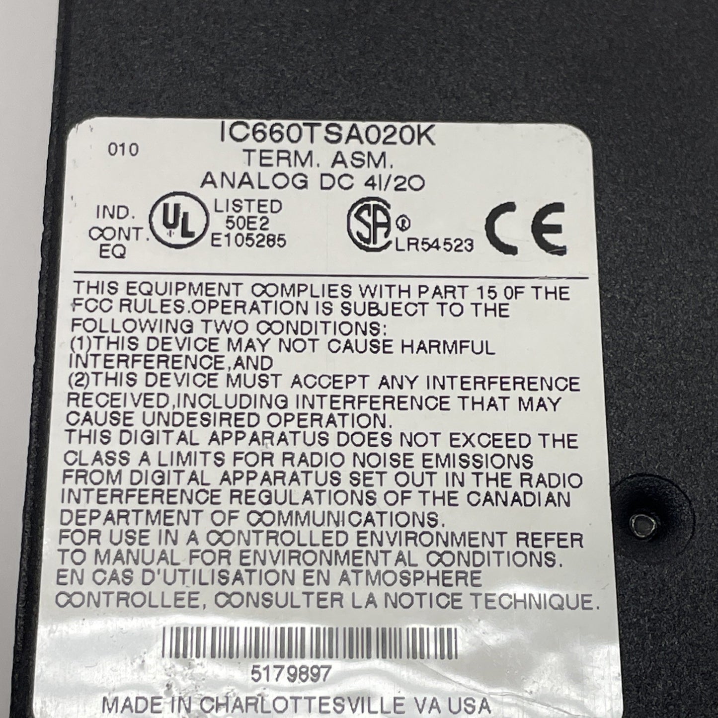 GE Fanuc IC660BBA020 Genius Analog In/Out Module