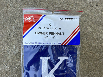 TAYLOR MADE 222211 K OWNER PENNANT 10" X 16" BLUE SAILCLOTH MARINE FLAG / NEW