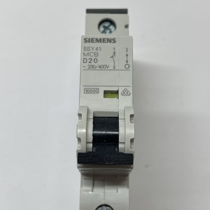 Siemens 5SY4 120-8  20A 1-Pole D-Curve DIN Rail Miniature Circuit Breaker