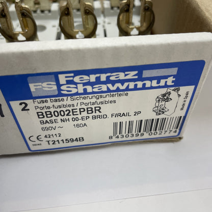 (LOT OF 2) Ferraz Shawmut NH 00-EP / BB002EPBR  160A 690V Fuse Base T211594 NEW