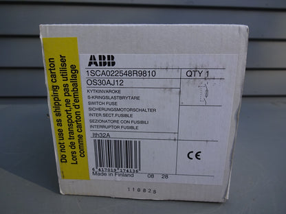 ABB 1SCA022548R9810 / 0S30AJ12 / 30AMP TYPE HRC FUSE SWITCH / NEW IN BOX
