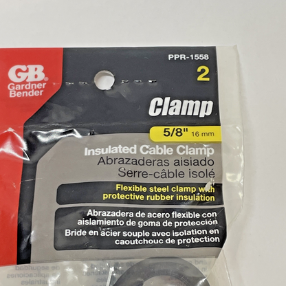 Gardner Bender Insulated Cable Clamps PPR-1558, 5/8'', 16mm, pkg of 2, black