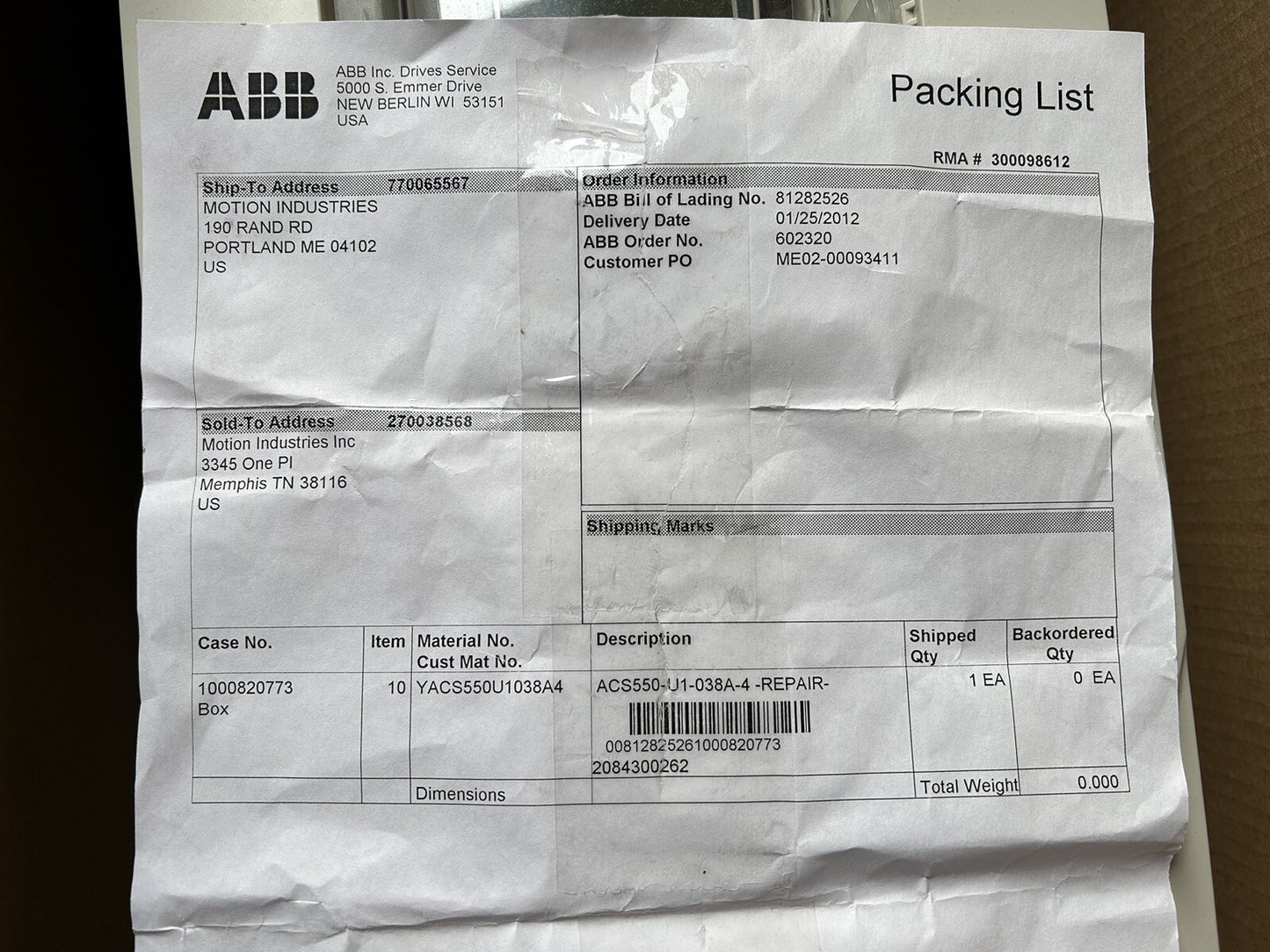 ABB ACS550-U1-038A-4+B055 / AC DRIVE 25HP / 18.5KW 380-480V 38A / REPAIRED